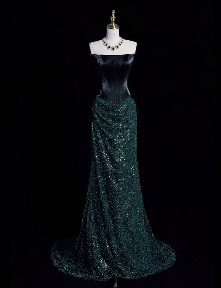 Modest Mermaid Strapless Satin Tulle Sequin Long Prom Dress,Party Dress,Formal Evening Dress GG4769