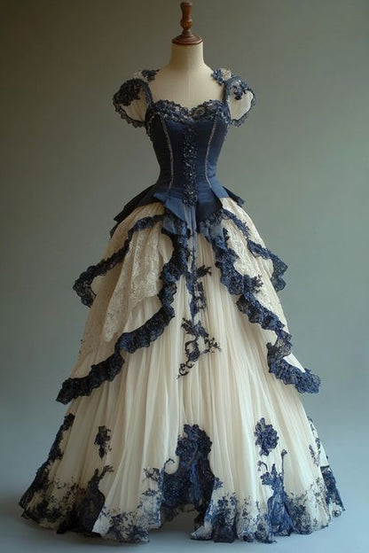 Vintage Ball Gown Sweetheart Satin Tulle Lace Long Prom Dress,Party Dress,Formal Evening Dress GG4887