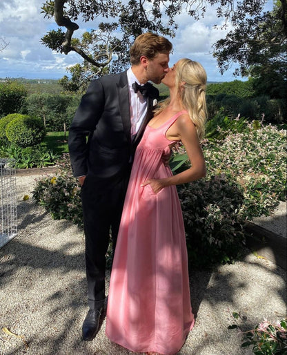 Classy A Line Square Satin With Pocket Long Prom Dress,Party Dress,Formal Evening Dress GG4895