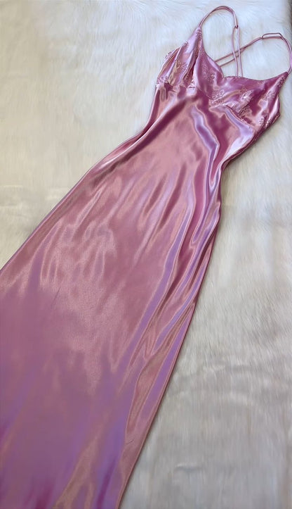 Classy A Line Spaghetti Straps Satin Long Prom Dress,Evening Dress GG5179