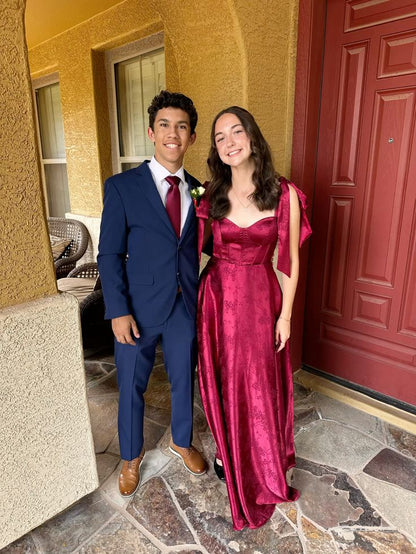 Charming Burgundy A Line Sweetheart Satin Long Prom Dress,Evening Dress GG5225