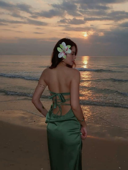 Charming Mermaid Strapless Satin Slit Long Prom Dress,Evening Dress GG5266