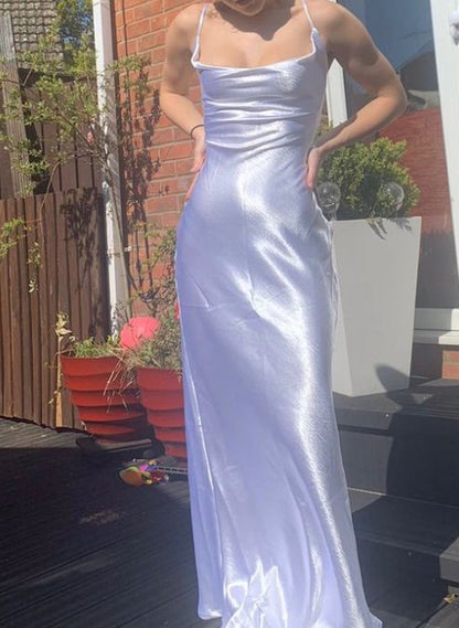 Simple Mermaid Spaghetti Straps Satin Without Sleeves Long Prom Dress,Evening Dress GG5336