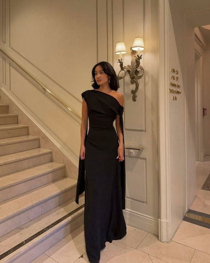 Formal Mermaid Off The Shoulder Black Satin Without Sleeves Long Prom Dress,Evening Dress GG5338