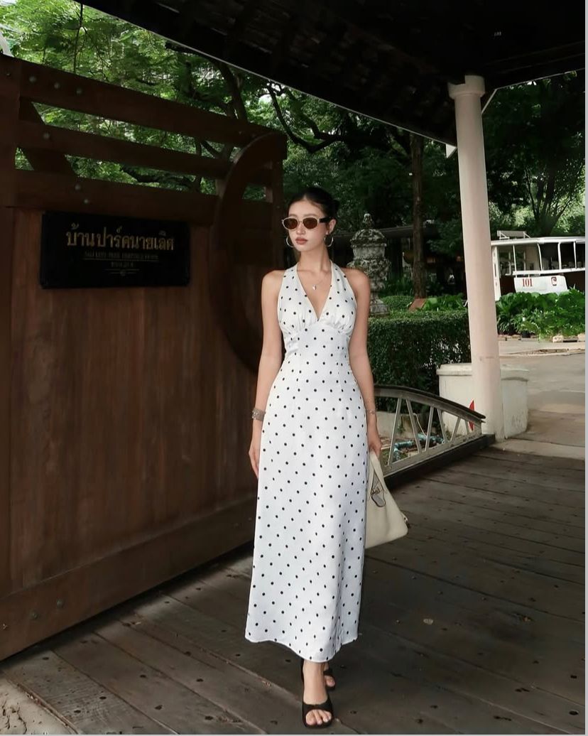 Pretty A Line Halter Satin Polka Dots Without Sleeves Long Prom Dress,Evening Dress GG5339