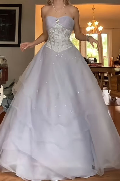 Princess Ball Gown Sweetheart Satin Tulle Beaded Without Sleeves Long Prom Dress,Evening Dress GG5412