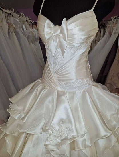 Princess Ball Gown Spaghetti Straps Satin Chiffon Lace Without Sleeves Long Prom Dress,Evening Dress GG5448