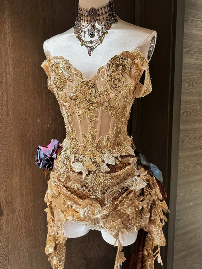 Golden A Line Straps Exquisite Sequin Short Homecoming Dress SH5012
