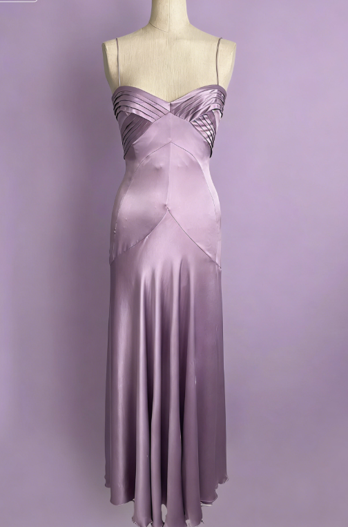Vintage Simple A Line Spaghetti Strap Purple Satin Long Prom Dress SH5137