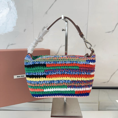 Miumiu Rainbow Woven Bag 21cm Super Heavy Cottton Handmade