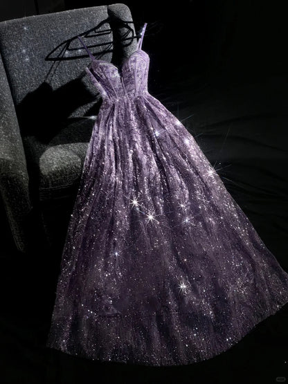formaldressy--Purple gorgeous exquisite beaded long tulle prom dress ball gown romantic and dazzling girl gh5693