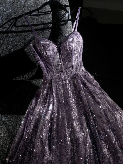 formaldressy--Purple gorgeous exquisite beaded long tulle prom dress ball gown romantic and dazzling girl gh5693