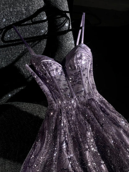 formaldressy--Purple gorgeous exquisite beaded long tulle prom dress ball gown romantic and dazzling girl gh5693