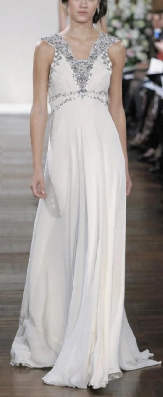 formaldressy-Cream Chiffon Sleeveless Floor-Length Beaded Evening Gown gh6309