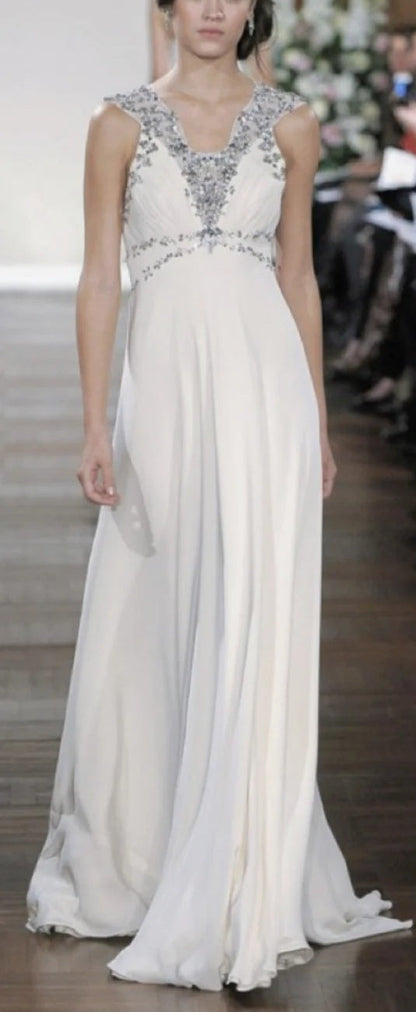 formaldressy-Cream Chiffon Sleeveless Floor-Length Beaded Evening Gown gh6309