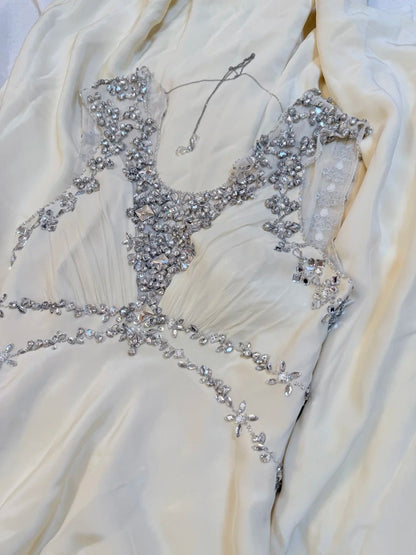 formaldressy-Cream Chiffon Sleeveless Floor-Length Beaded Evening Gown gh6309