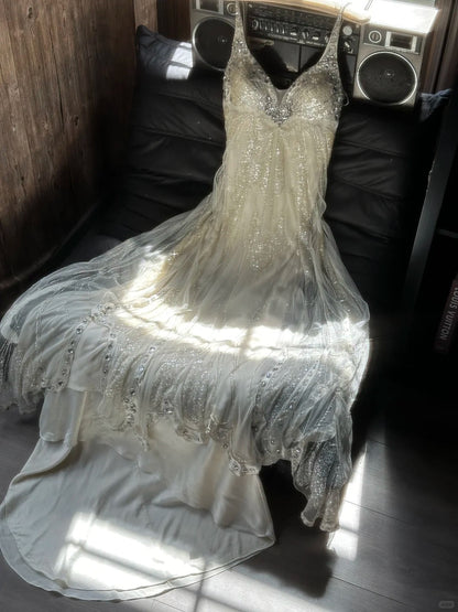 formaldressy-Ivory White Beaded Butterfly Beaded Chiffon Tulle Long Prom dress Evening Dress Birthday Party Dress Fairy Dress gh5168