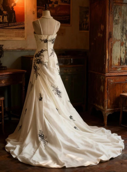 formaldressy-wedding dress Sleeveless White Embroidered  tulle  Train A - line dress, Retro Elegant Evening Dress  gh5829