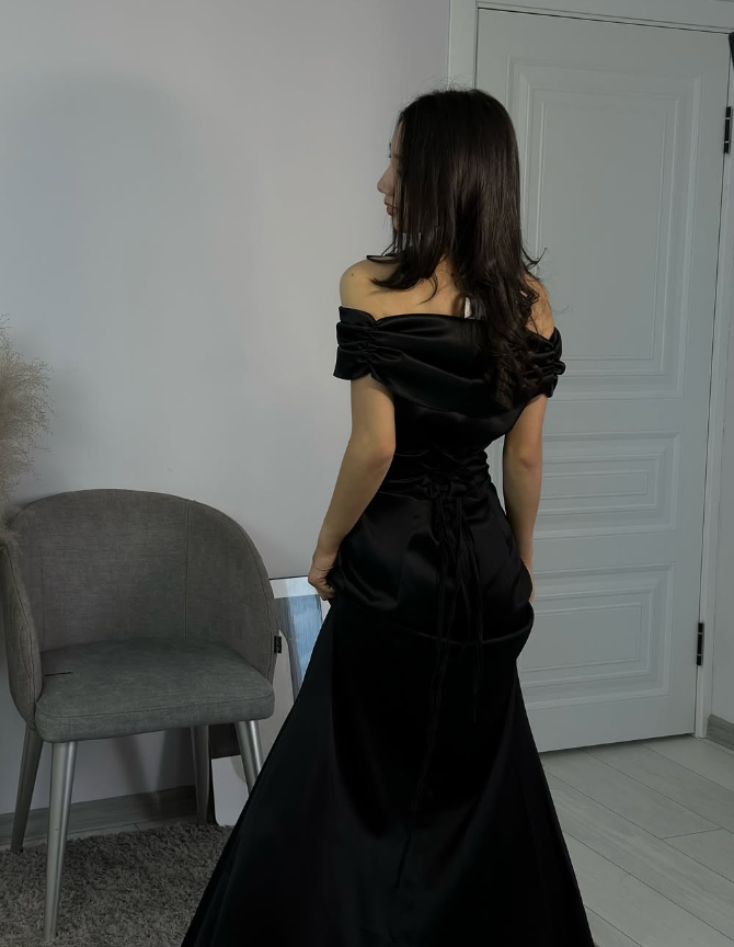 Pretty Brown Mermaid Off the Shoulder Satin Prom Dress Evening Dress Date Dress SH3981