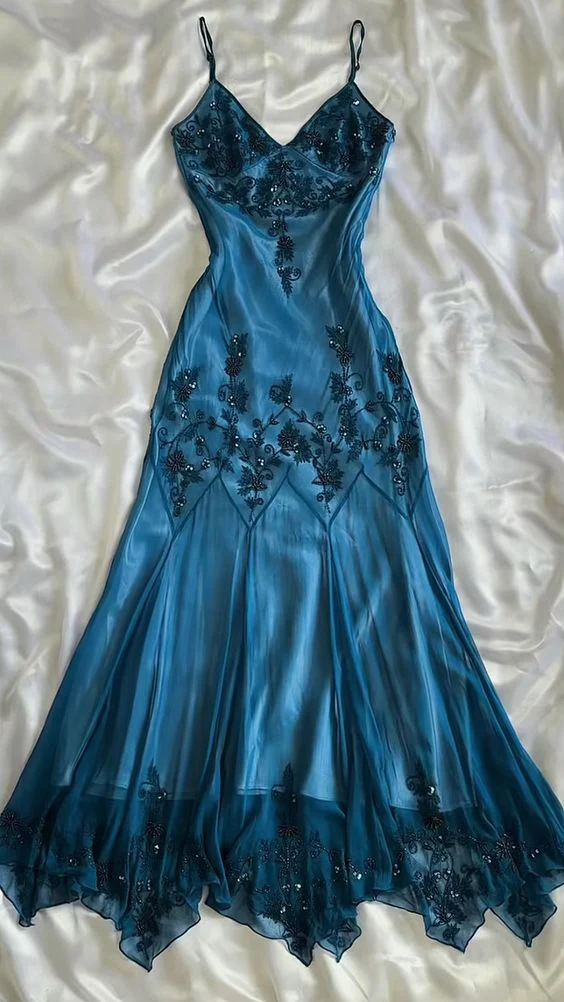 Vintage A line Straps Prom Dress Evening Dresses SD1540
