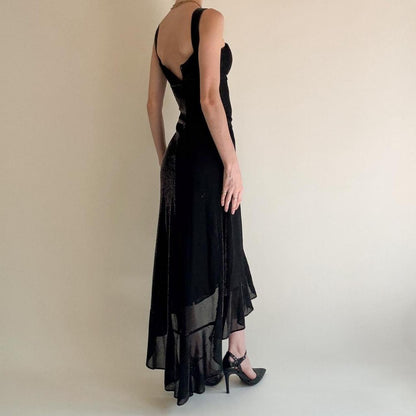 formaldressy--Black Ruffled Long Chiffon Prom Dress Graduation Dress gh5646