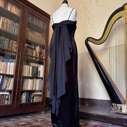 formaldressy--Vintage Retro black long snow velvet fairy dress prom dress gh5541