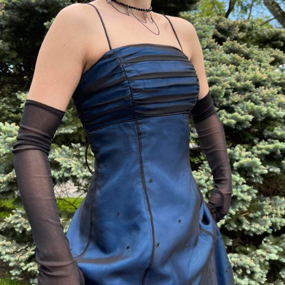 formaldressy--Navy blue vintage elegant long chiffon star prom dress party dress gh5504