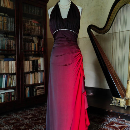 formaldressy--Burgundy black gradient retro fashion long chiffon fairy dress prom dress gh5545