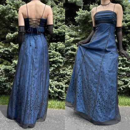 formaldressy--Navy blue vintage elegant long chiffon star prom dress party dress gh5504