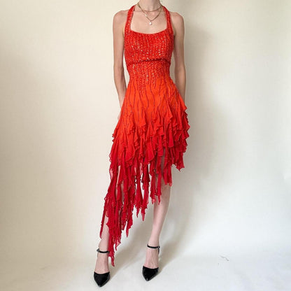 formaldressy--Orange And Red Sequined Beading And Sequined Ruffle Hem Short Chiffon Homecoming Dress gh5647