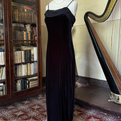 formaldressy--Vintage Retro black long snow velvet fairy dress prom dress gh5541