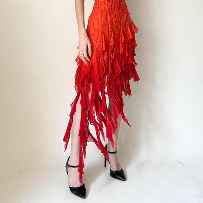 formaldressy--Orange And Red Sequined Beading And Sequined Ruffle Hem Short Chiffon Homecoming Dress gh5647