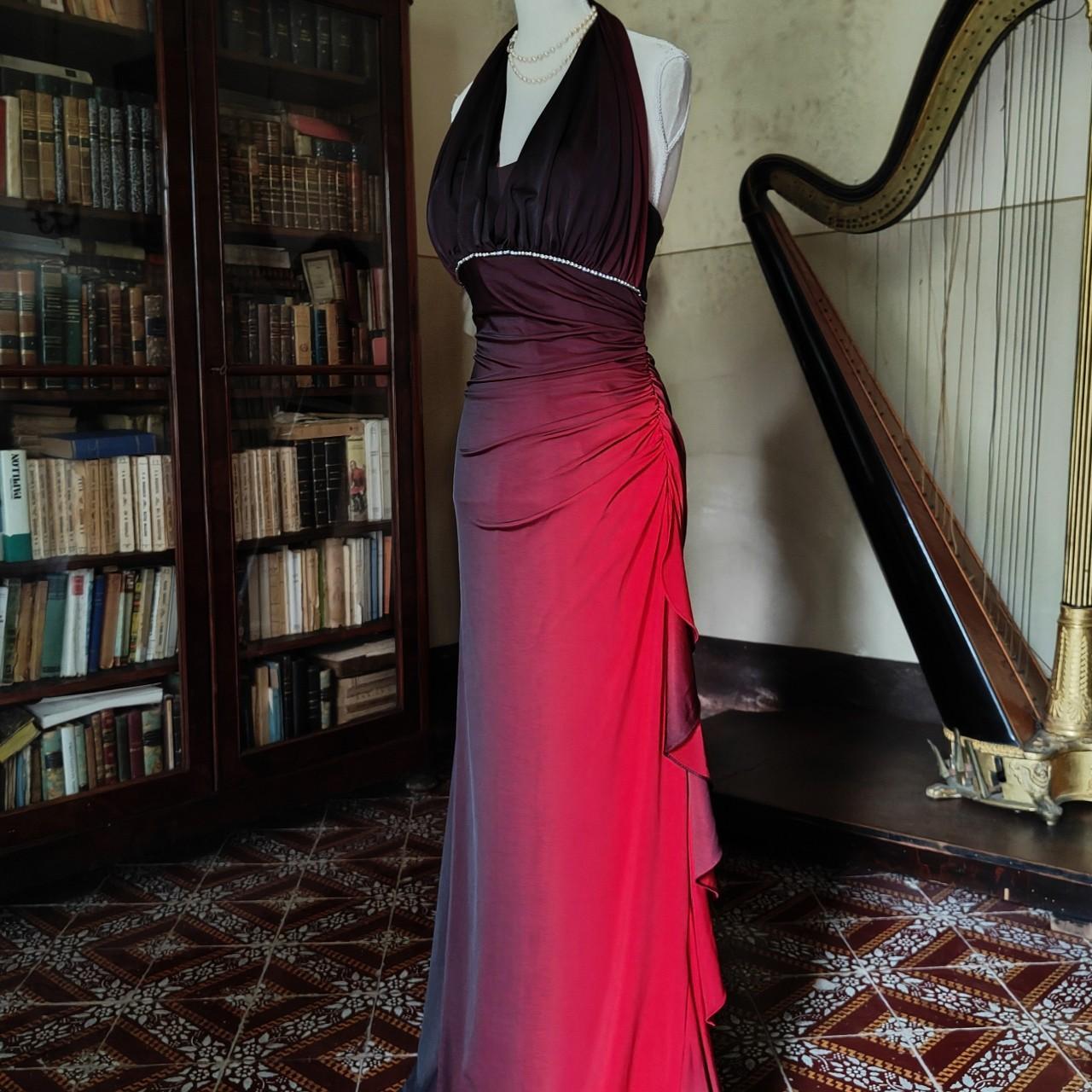 formaldressy--Burgundy black gradient retro fashion long chiffon fairy dress prom dress gh5545