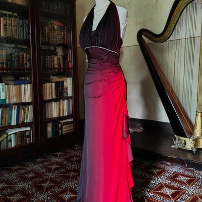 formaldressy--Burgundy black gradient retro fashion long chiffon fairy dress prom dress gh5545