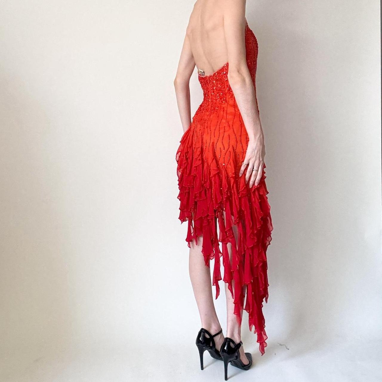 formaldressy--Orange And Red Sequined Beading And Sequined Ruffle Hem Short Chiffon Homecoming Dress gh5647