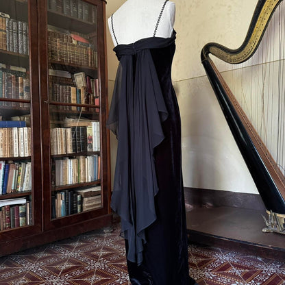 formaldressy--Vintage Retro black long snow velvet fairy dress prom dress gh5541