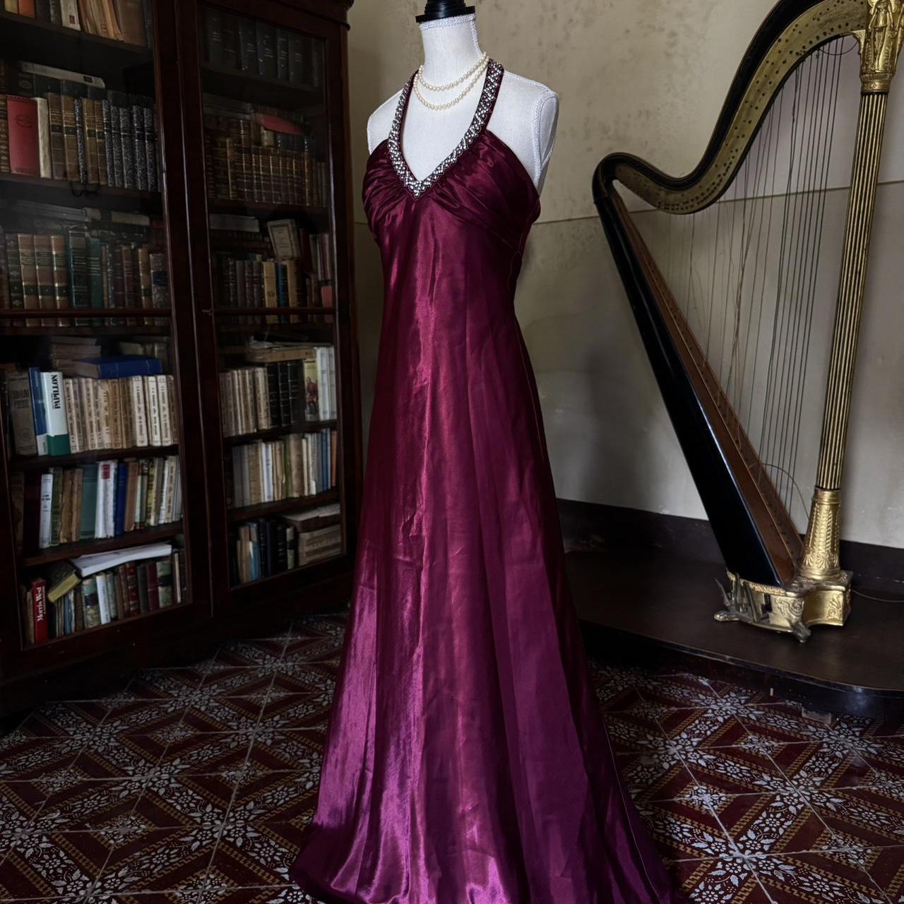 formaldressy--Vintage Burgundy wine red long satin fairy dress prom dress gh5542