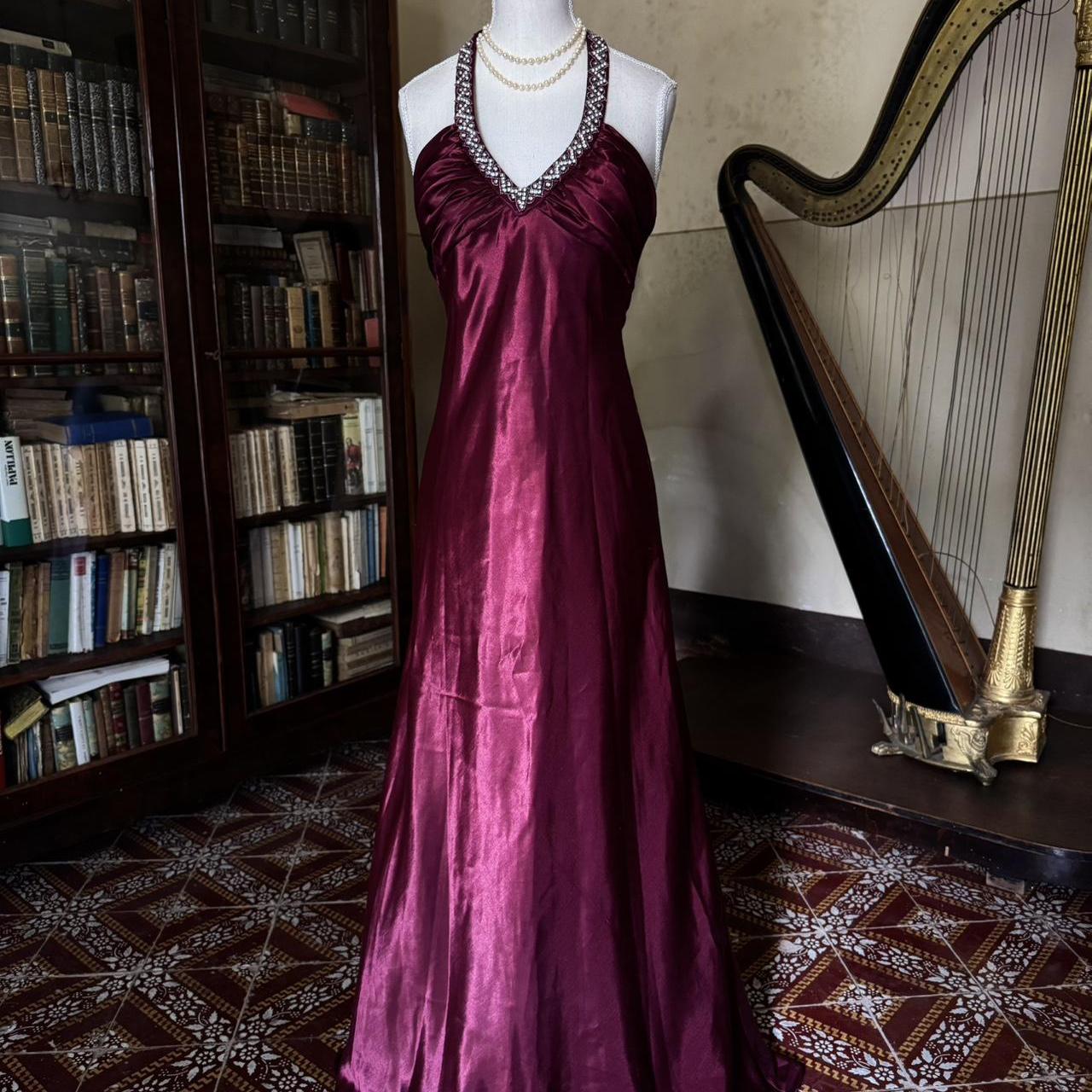 formaldressy--Vintage Burgundy wine red long satin fairy dress prom dress gh5542