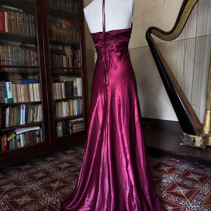 formaldressy--Vintage Burgundy wine red long satin fairy dress prom dress gh5542