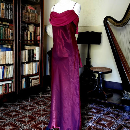formaldressy--Burgundy retro long satin fairy dress prom dress gh5543