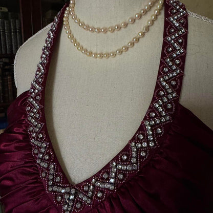 formaldressy--Vintage Burgundy wine red long satin fairy dress prom dress gh5542