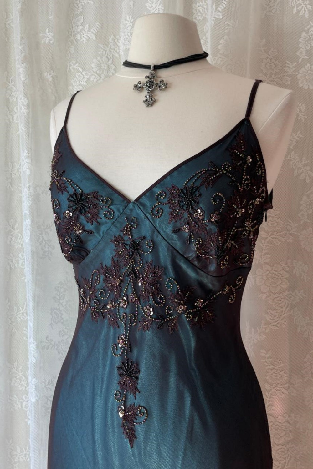 formaldressy-Turquoise Gorgeous Vintage Exquisite Beaded Spaghetti Strap Long Chiffon prom Gown Evening Gown Party Dress gh5403