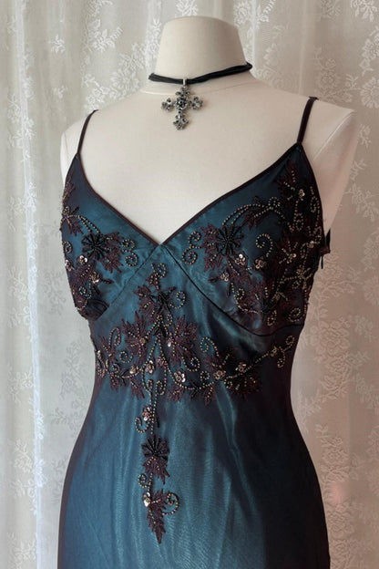 formaldressy-Turquoise Gorgeous Vintage Exquisite Beaded Spaghetti Strap Long Chiffon prom Gown Evening Gown Party Dress gh5403