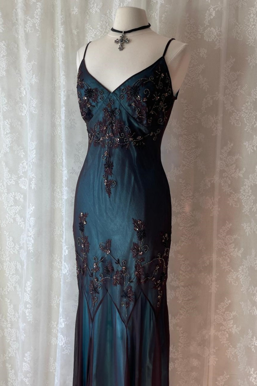 formaldressy-Turquoise Gorgeous Vintage Exquisite Beaded Spaghetti Strap Long Chiffon prom Gown Evening Gown Party Dress gh5403