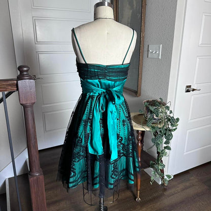 formaldressy--Homecoming Dress Green and Black Vintage Prom Dress Velvet Floral Print gh5500