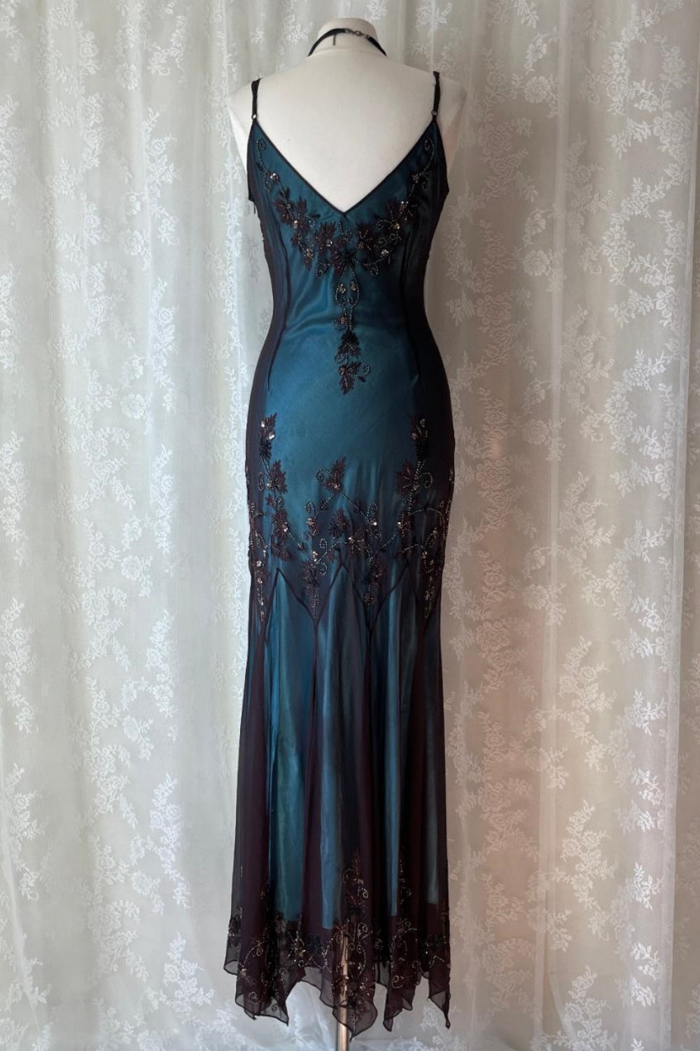 formaldressy-Turquoise Gorgeous Vintage Exquisite Beaded Spaghetti Strap Long Chiffon prom Gown Evening Gown Party Dress gh5403