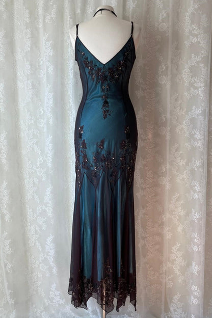 formaldressy-Turquoise Gorgeous Vintage Exquisite Beaded Spaghetti Strap Long Chiffon prom Gown Evening Gown Party Dress gh5403