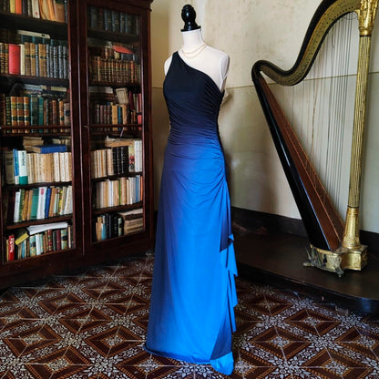 formaldressy--Blue and black fashion one shoulder retro long chiffon fairy dress prom dress gh5544