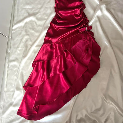 formaldressy--Red Retro Elegant Simple Mid-Length Homecoming Dress Date Dress Fashionable And Comfortable Popular Dress gh5674