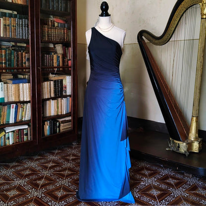 formaldressy--Blue and black fashion one shoulder retro long chiffon fairy dress prom dress gh5544